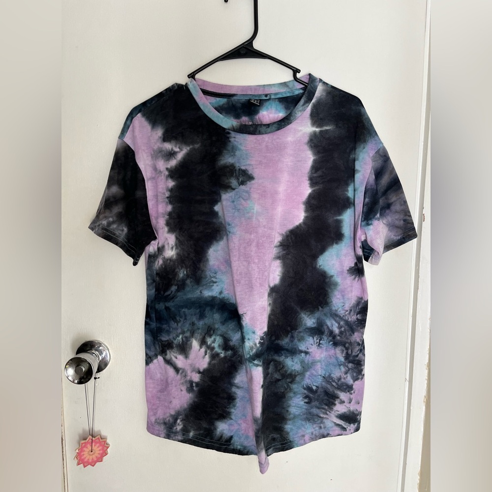 SHEIN Tie-Dye Short Sleeve Tee - Purple and Black